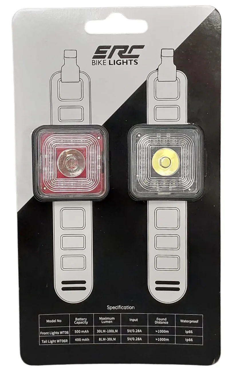 זוג פנסים נצנץ קדמי ואחורי נטענים - lights bike ERC - Image 2