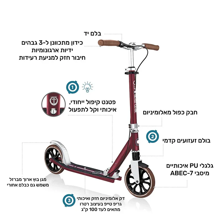 קורקינט מתקפל לנוער ובוגרים גלובר Globber 500-205 DLX - Image 17