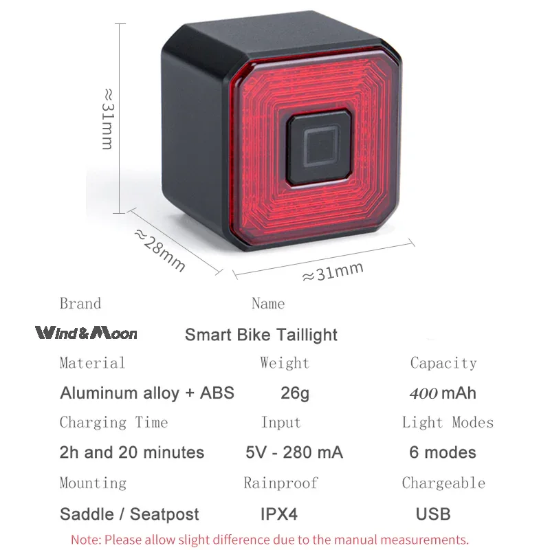 פנס אחורי לאופניים נצנץ אוטומטי ERC Smart Bike Light WT005 - Image 4